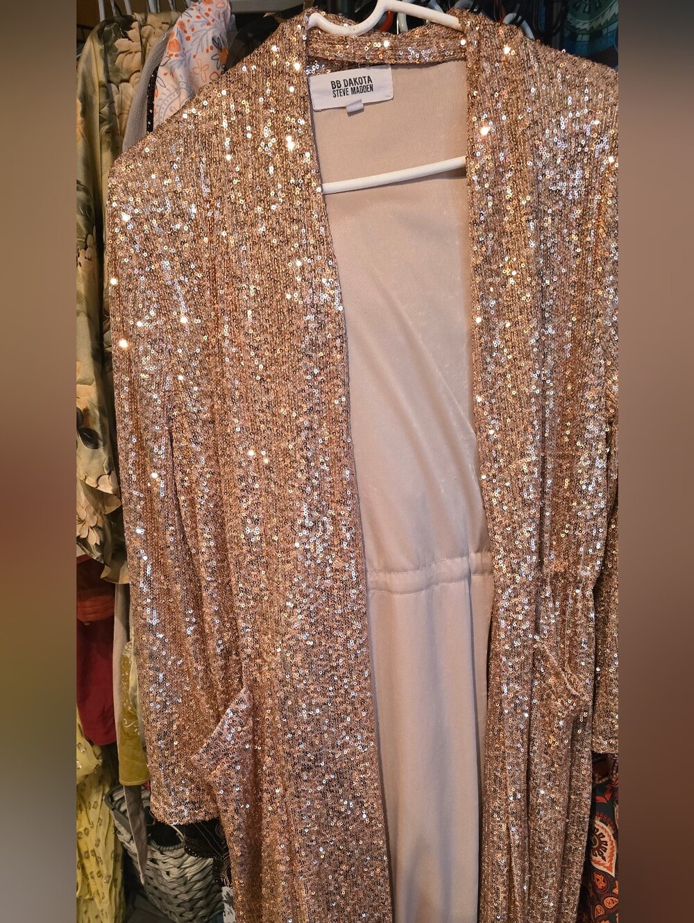 BB Dakota by Steve Madden Gold Sequin Open-Front Cardigan